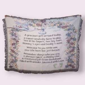 Vintage Tapestry Floral Baby Blanket with Poem Size 36x50 In EUC